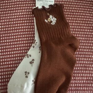 American Eagle Cream Cropped Crew Socks